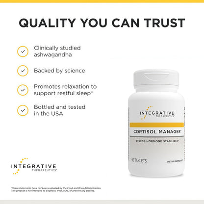 Integrative Therapeutics® Cortisol Manager® – Cortisol Supplements for Men & Women – Stress Hormone Stabilizer – Support Relaxation for Restful Sleep* - Ashwagandha, L-Theanine – 90 Tablets
